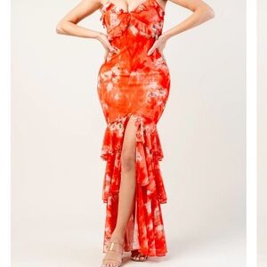 Privy Vibrant Orange Tie-Dye Maxi Dress